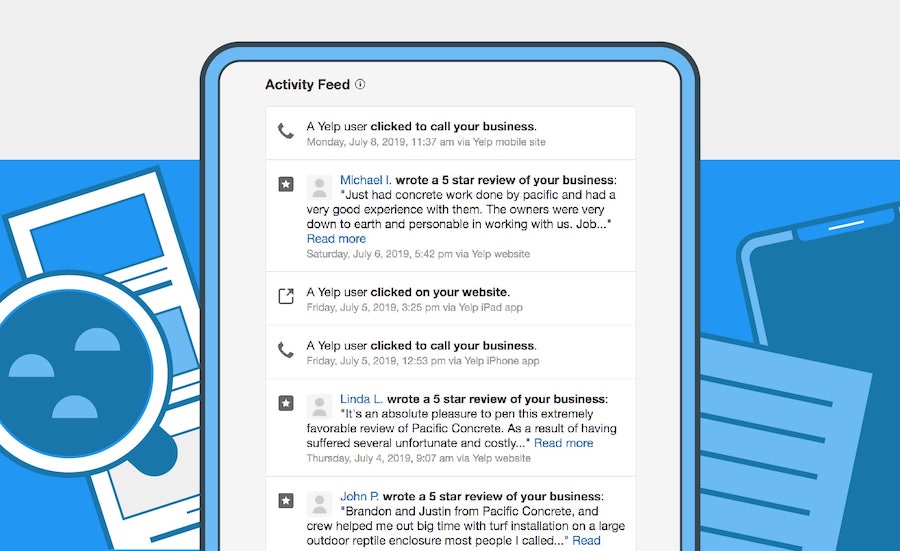 activity feed on yelp