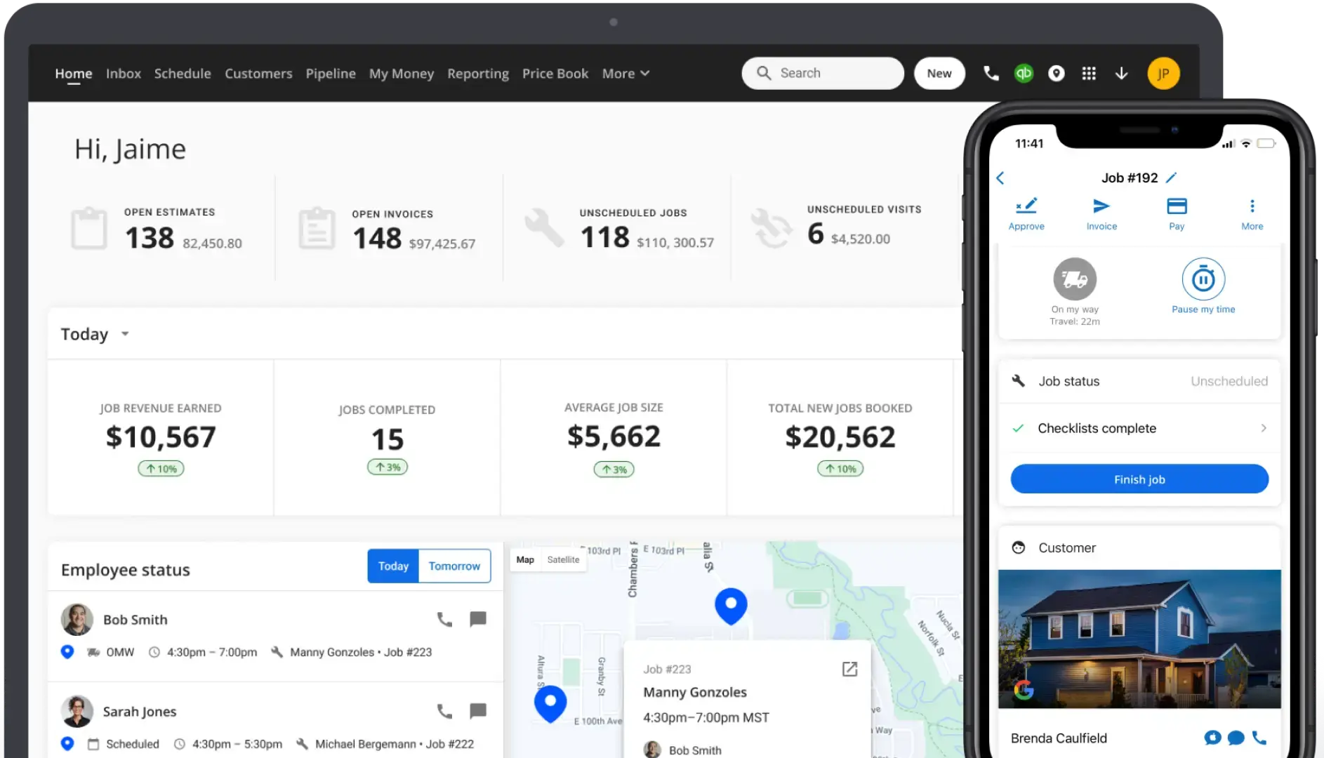 Housecall Pro's field service management software dashboard on computer