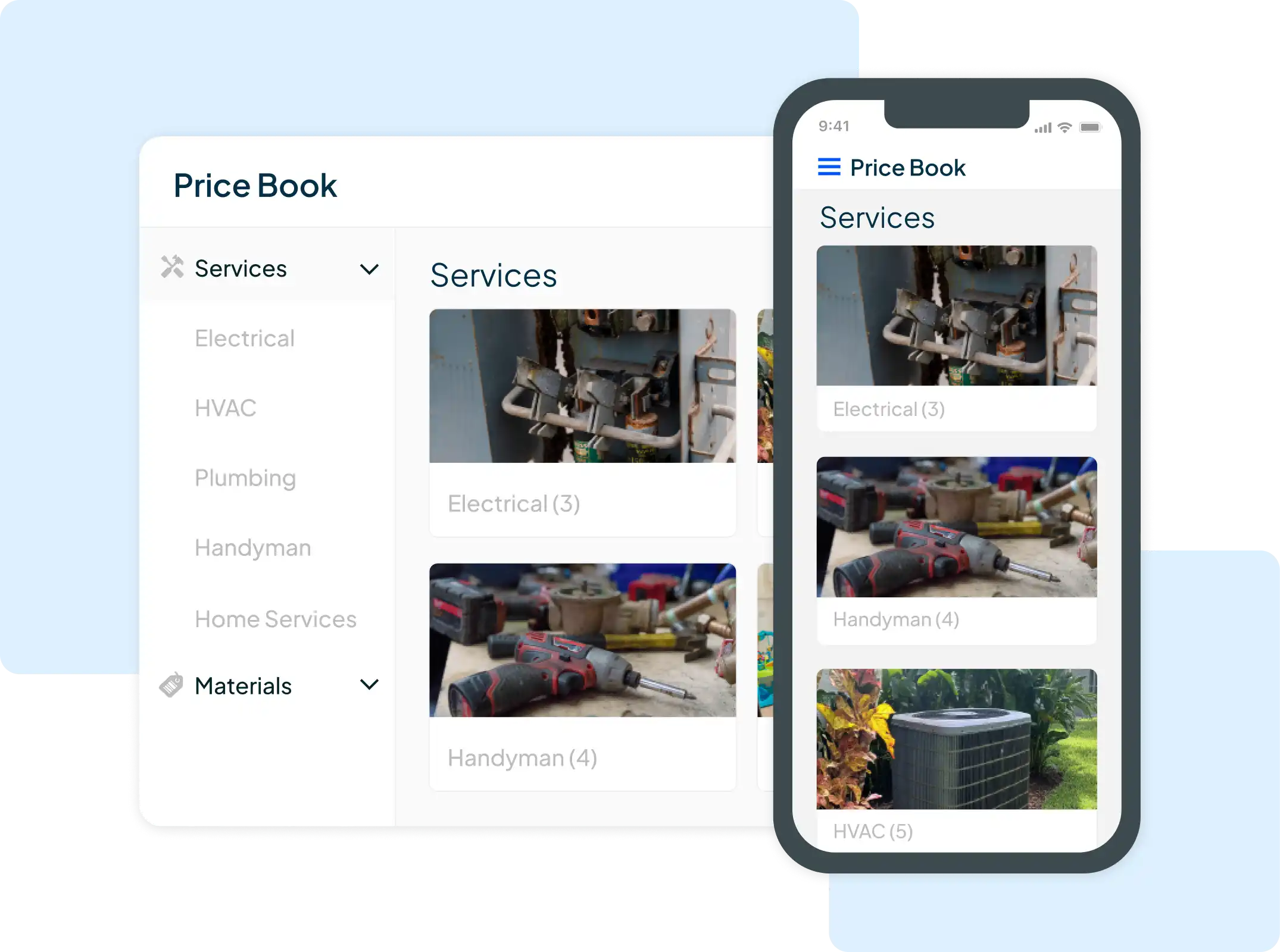 HCP's price book software in dual desktop and mobile view